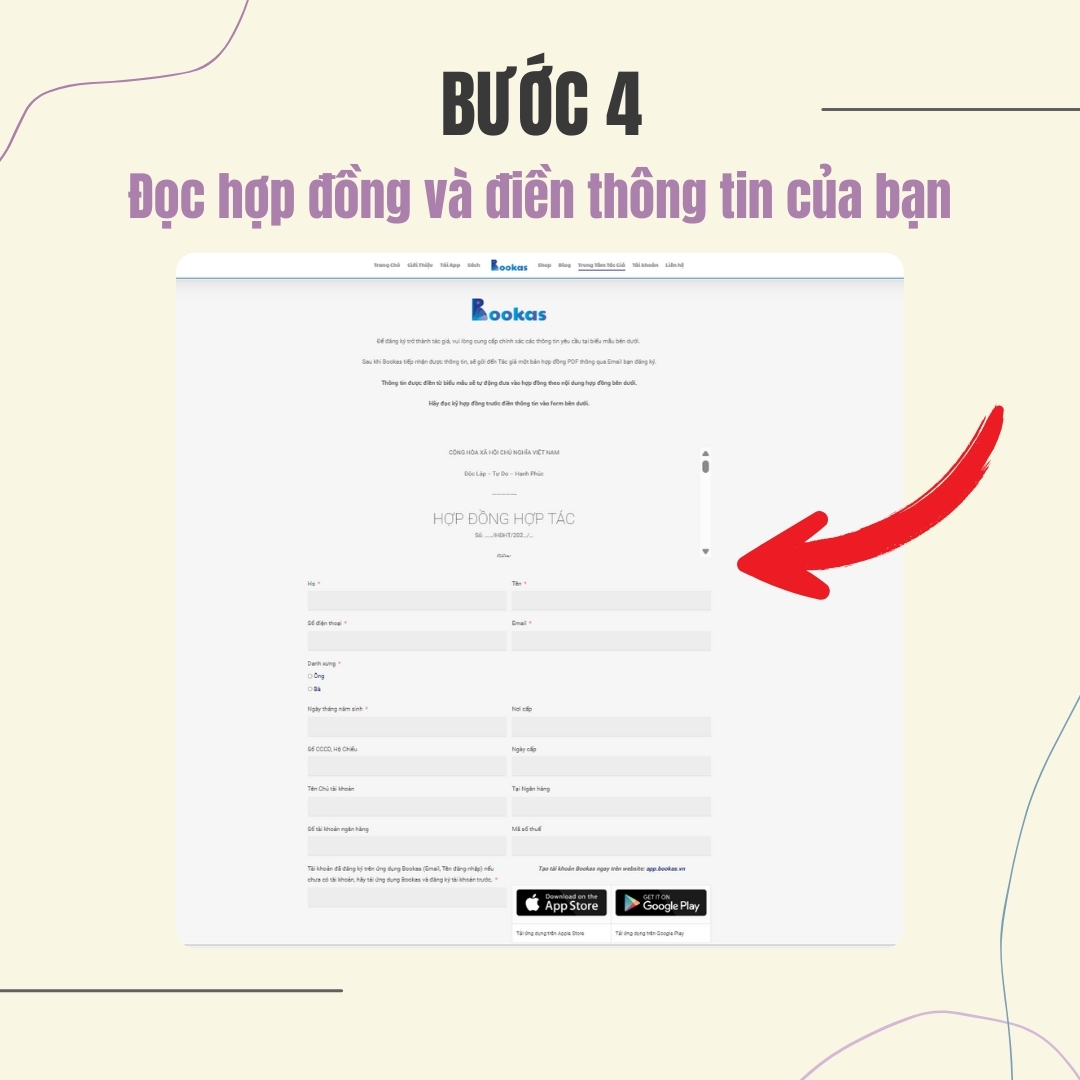 Đọc hợp đồng và điền thông tin của bạn.